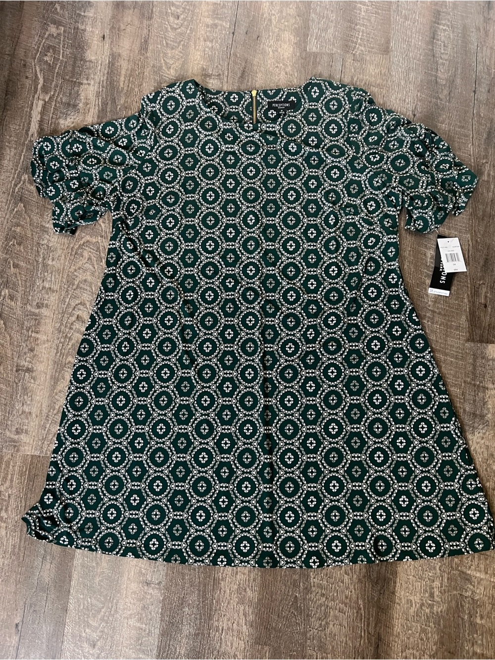 Perceptions Women's Plus Short Sleeve Geometric Shift Dress- Size 3X